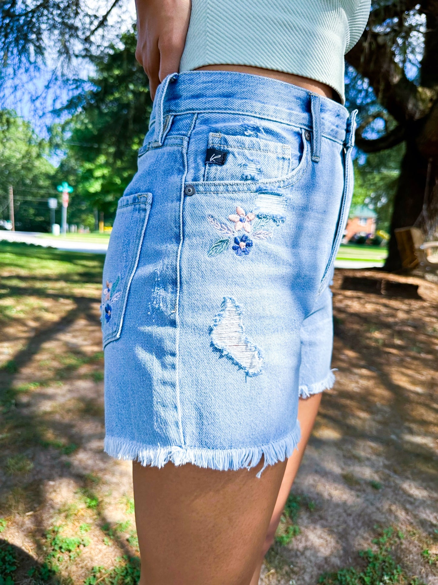 HIGH RISE EMBROIDERED SHORTS - Honey Todd